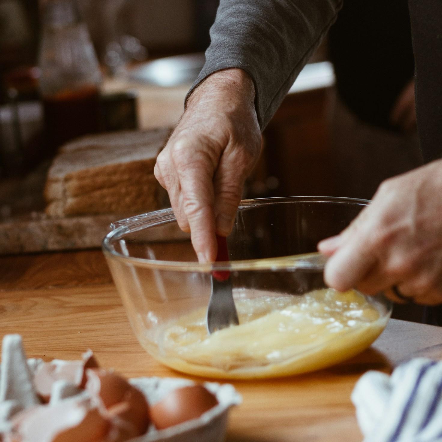 Measured baking ingredients prepared on a counter